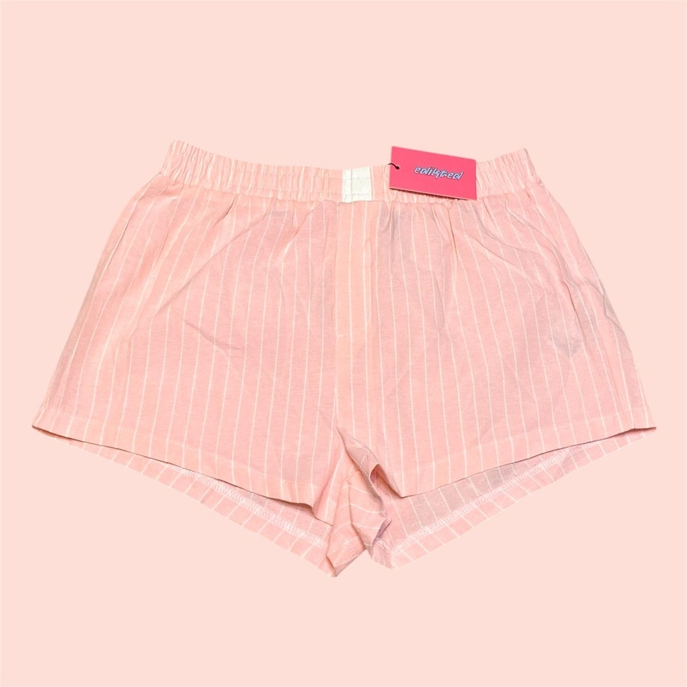 Edikted Pink & White Pinstripe Boxer Lounge Short - Picture 2 of 7
